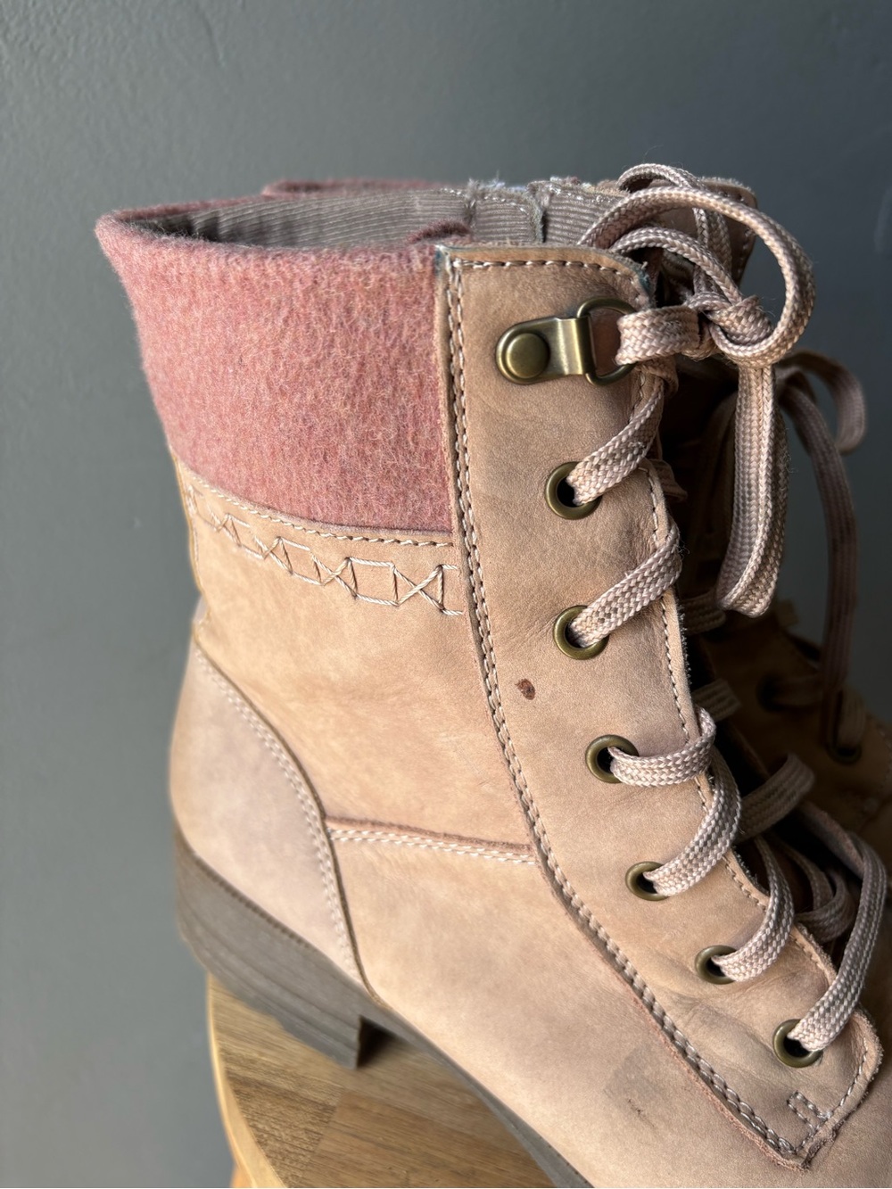 Origins Blush Leather Lace Up Moto Boots Rowan Nubuck ~ Size 10 - Picture 4 of 10